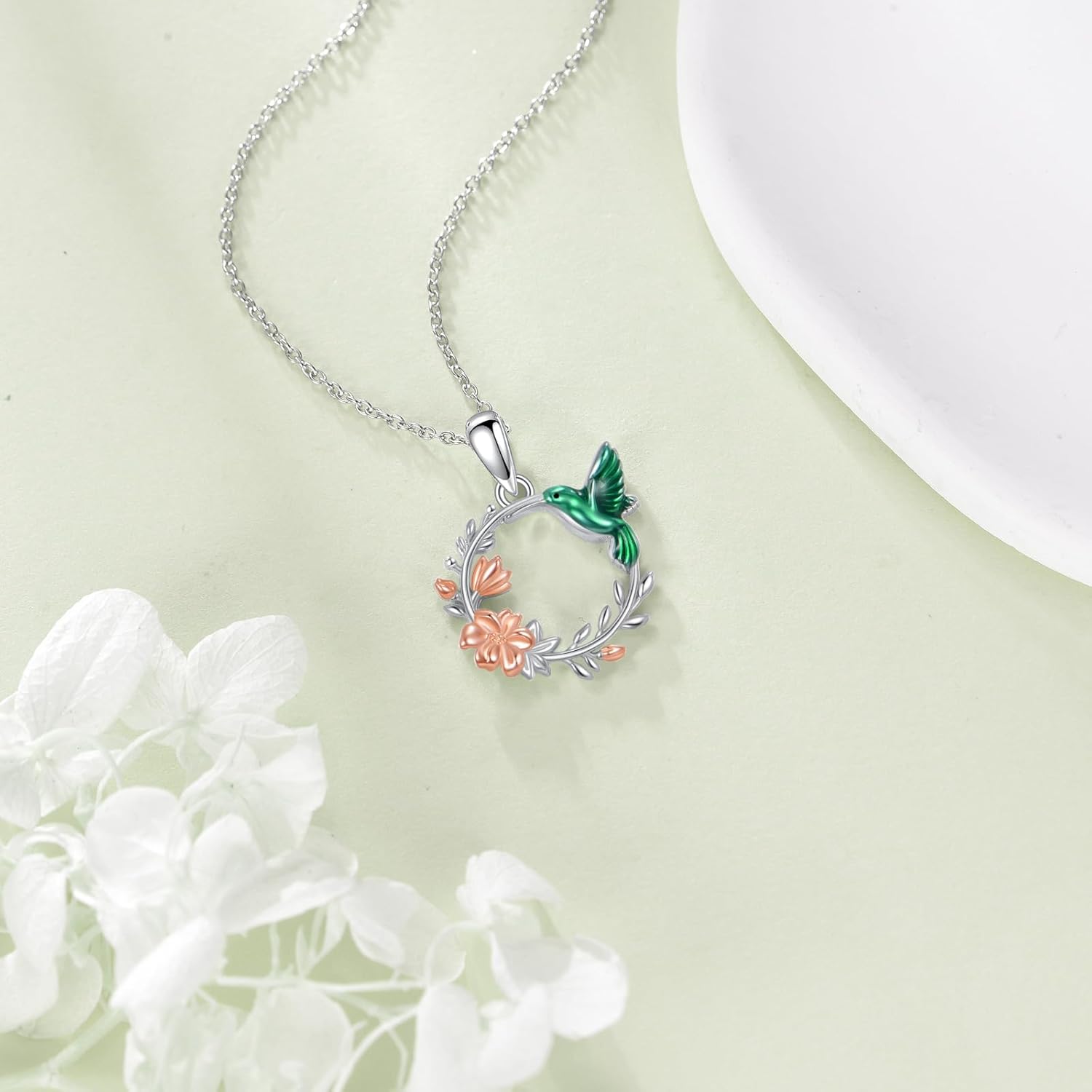 Hummingbird Necklaces for Women Sterling Silver 925 Flower Green Hummingbirds Pendant Jewelry Memorial Mothers Day Christmas Gifts - Image 5