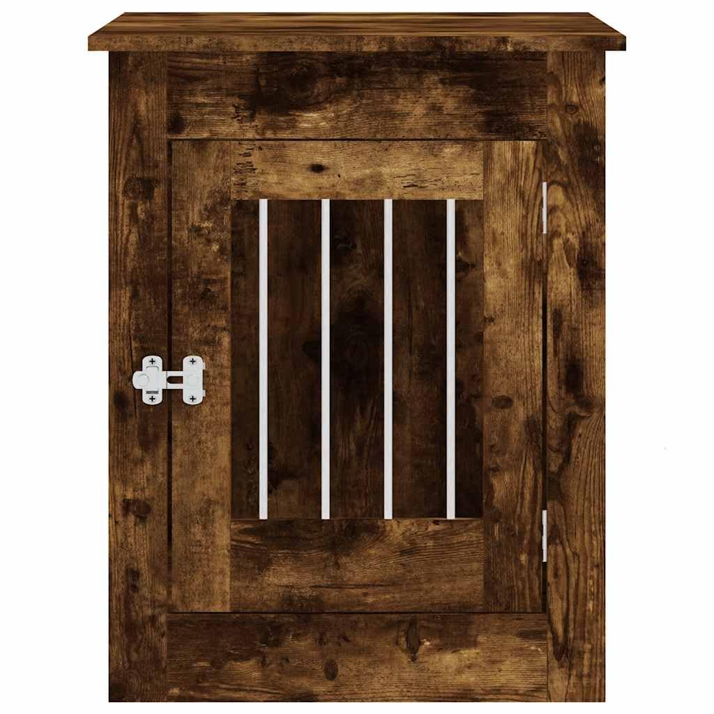 Hundekäfig Möbelstil Räuchereiche 55x80x68 cm Holzwerkstoff mit Stahl, abschließbare Tür, Belüftung, Indoor Outdoor Hundehütte als Rückzugsort und Beistelltisch für Hunde bis 50 kg