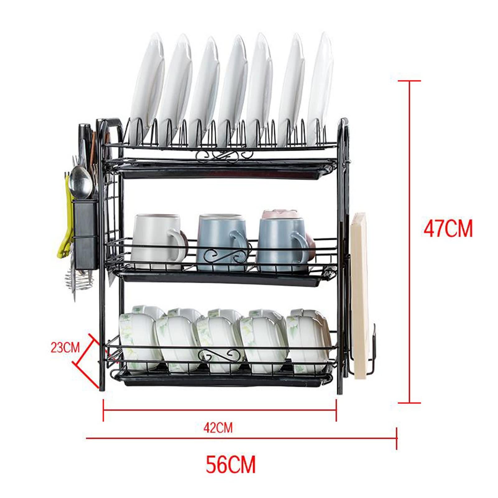 Escurreplatos de 3 niveles, resistente a la corrosión, organizador de cocina de acero al carbono con escurridor y ganchos, ahorra espacio y permite un secado eficiente, ideal para cocinas do