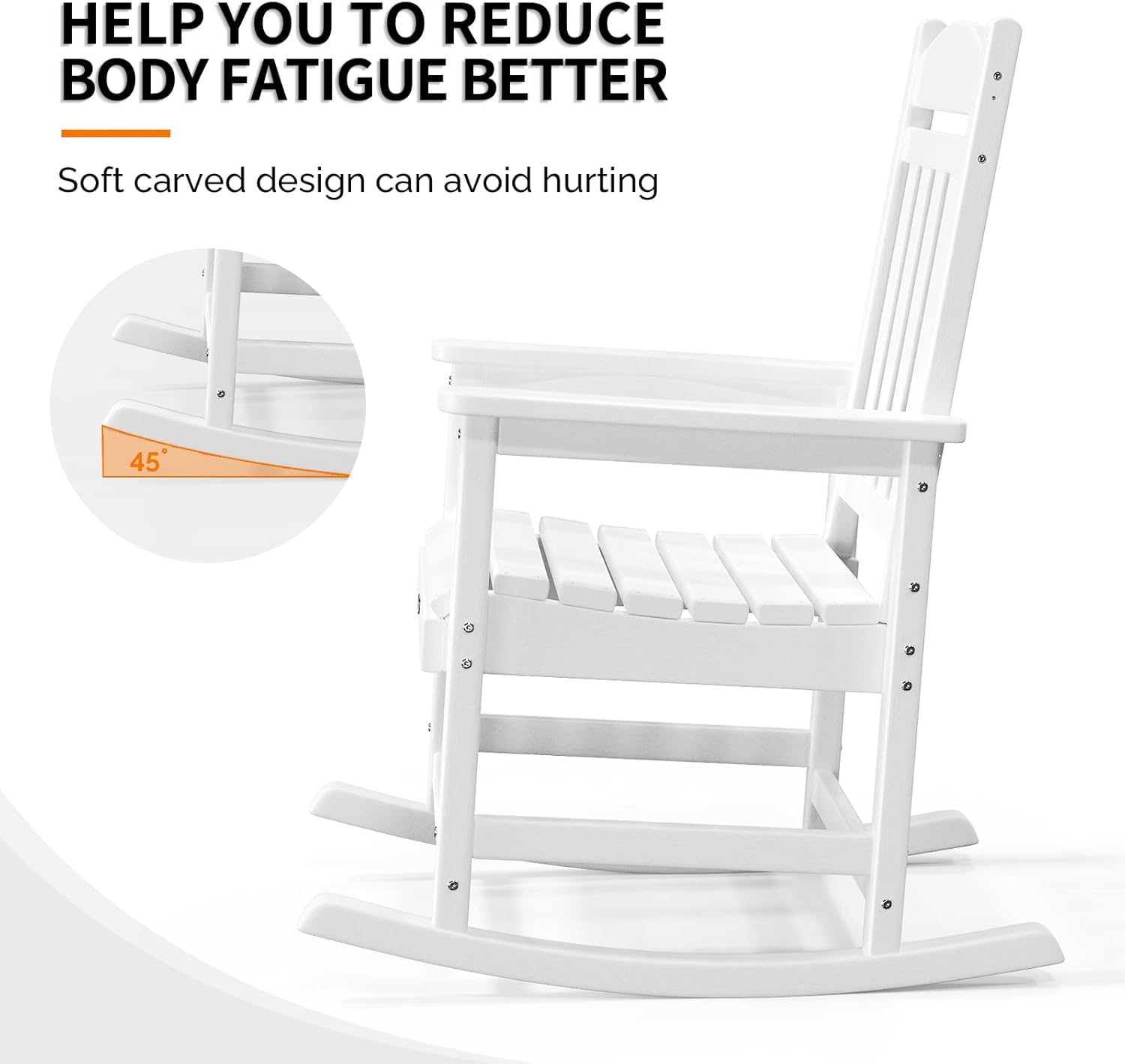 VINGLI Outdoor Rocking Chair, HDPE Rocking Chair with Higher Backrest, Patio Rocker with Ergonomic Design, All Weather Rocking Bench for Garden, Yard, Balcony, White