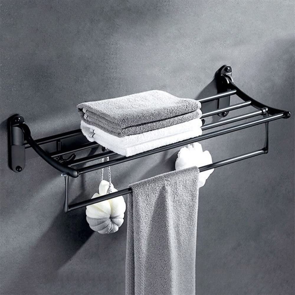 GLETSF Universal Towel Rack, Bathroom Towel Rack Wall Mounted Towel Rack, Bathroom Towel Rack, Brass Folding Towel Rack, Foldable Fixed Towel Rack, Bathroom Shelf Towel Rack/Bla-Black 60cm-a