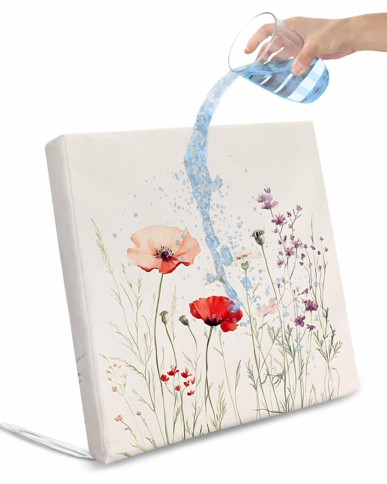 2 Pack Spring Floral Waterproof Cushion Covers with Ties, Outdoor Patio Chaise Lounge Chair Seat Cushion Slip Covers Replacement(Only Cover) Vintage Summer Botanical 22