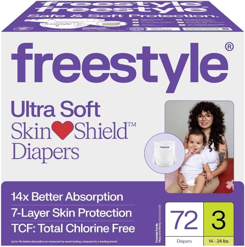 Free Styles Hyper Absorbent Ultra Soft TCF Premium Diapers, Size 3, 72 Count