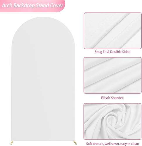 Miniatura 4 de Wokceer Cubierta de Fondo de Arco de Boda de 6.6 Pies de Spandex Ajustada Blanca Cubiertas de Arco de Parte Superior Redonda Chiara Arcos Cubierta