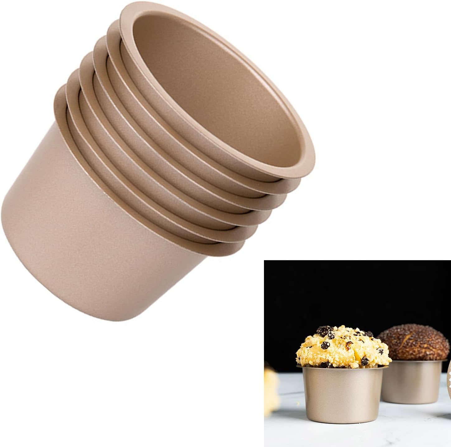 6pcs Tall Muffins Cups Carbon Steel Cake Baking Mold Beginner Friendly Bakewares Multipurpose Cupcake Pan