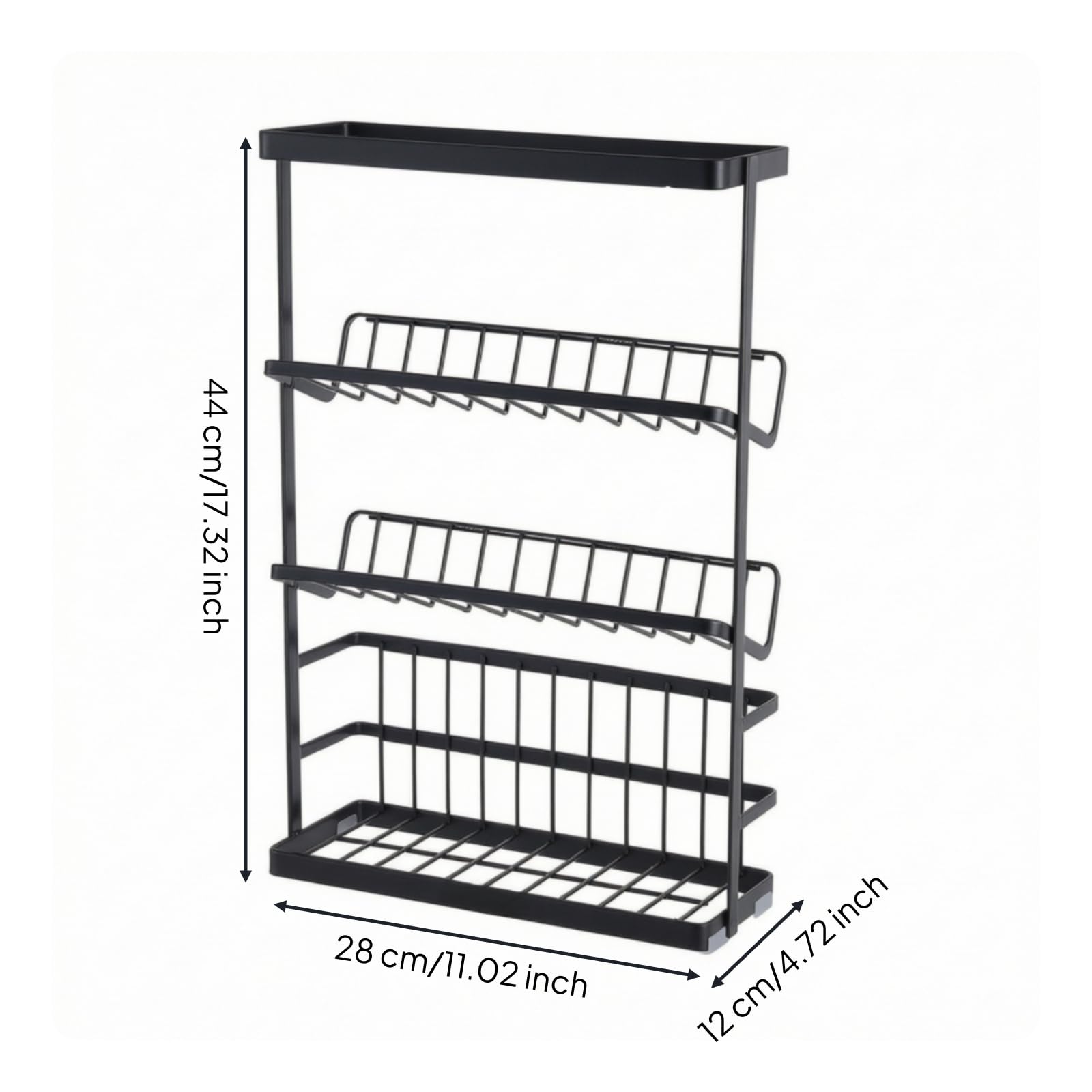 Mensola Bagno Scaffale Ripiano Portasapone Portautensili con Design Aperto a 3 Ripiani Inclinati Finitura Antiruggine Struttura da Pavimento Adatta per Bagno Casa Vacanza Pensione, Nero