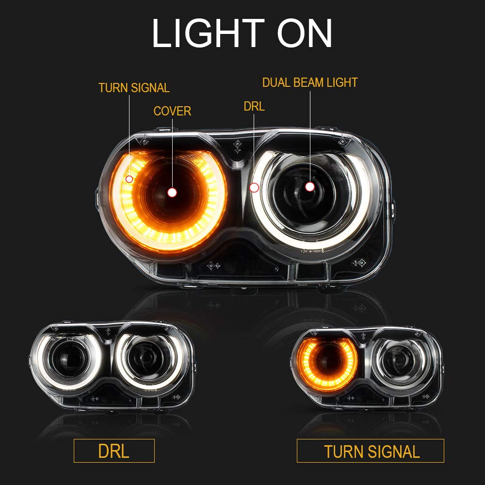 A&K Led Headlight for Dodge Challenger SRT Hellcat SXT Plus 2015 2016 2017 2018,Dual Beam