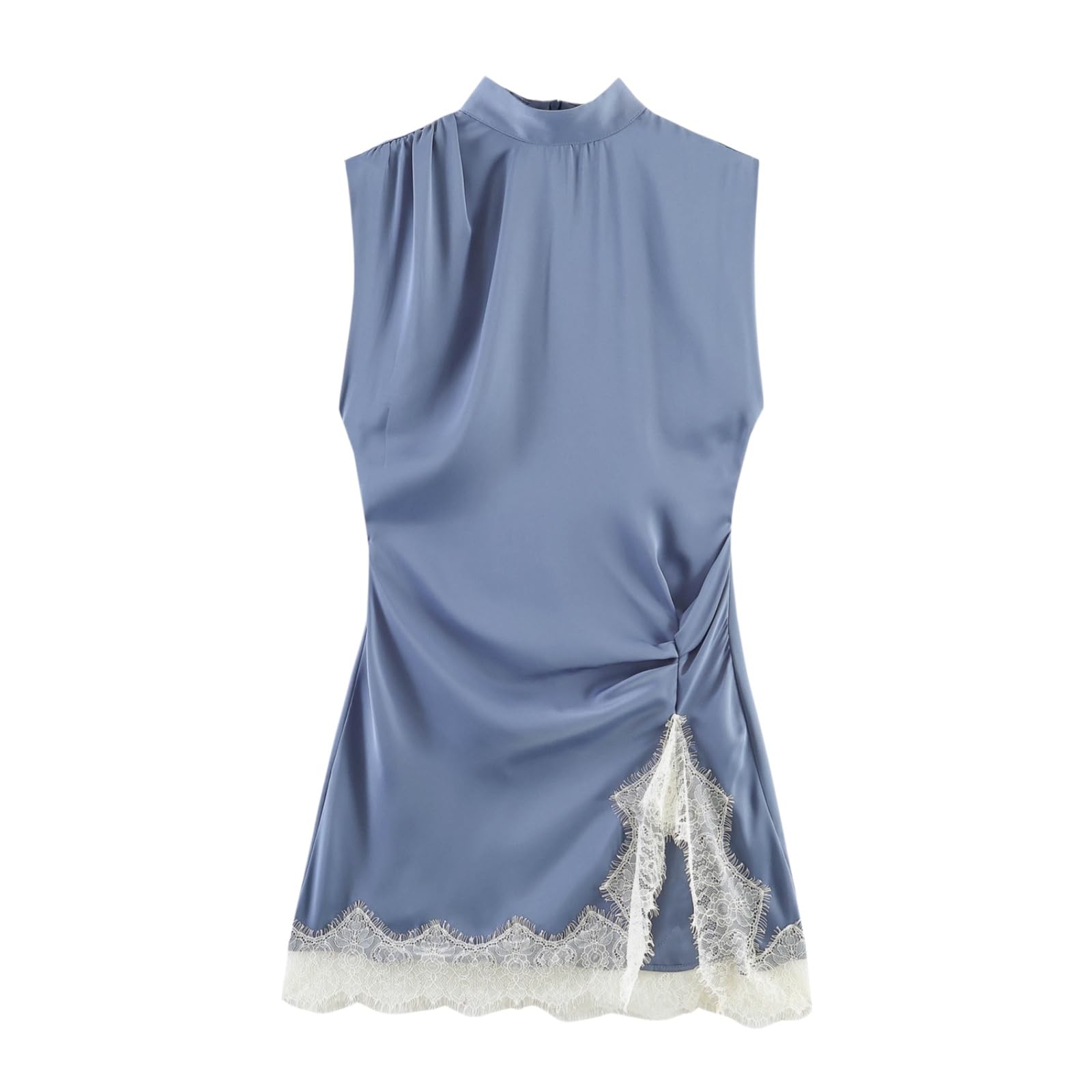 Vestito Donna Elegante Pizzo Mini Abito Senza Maniche Split Estivo Slim Fit Festa Sera Abbigliamento da Strada Outfit-1-xs