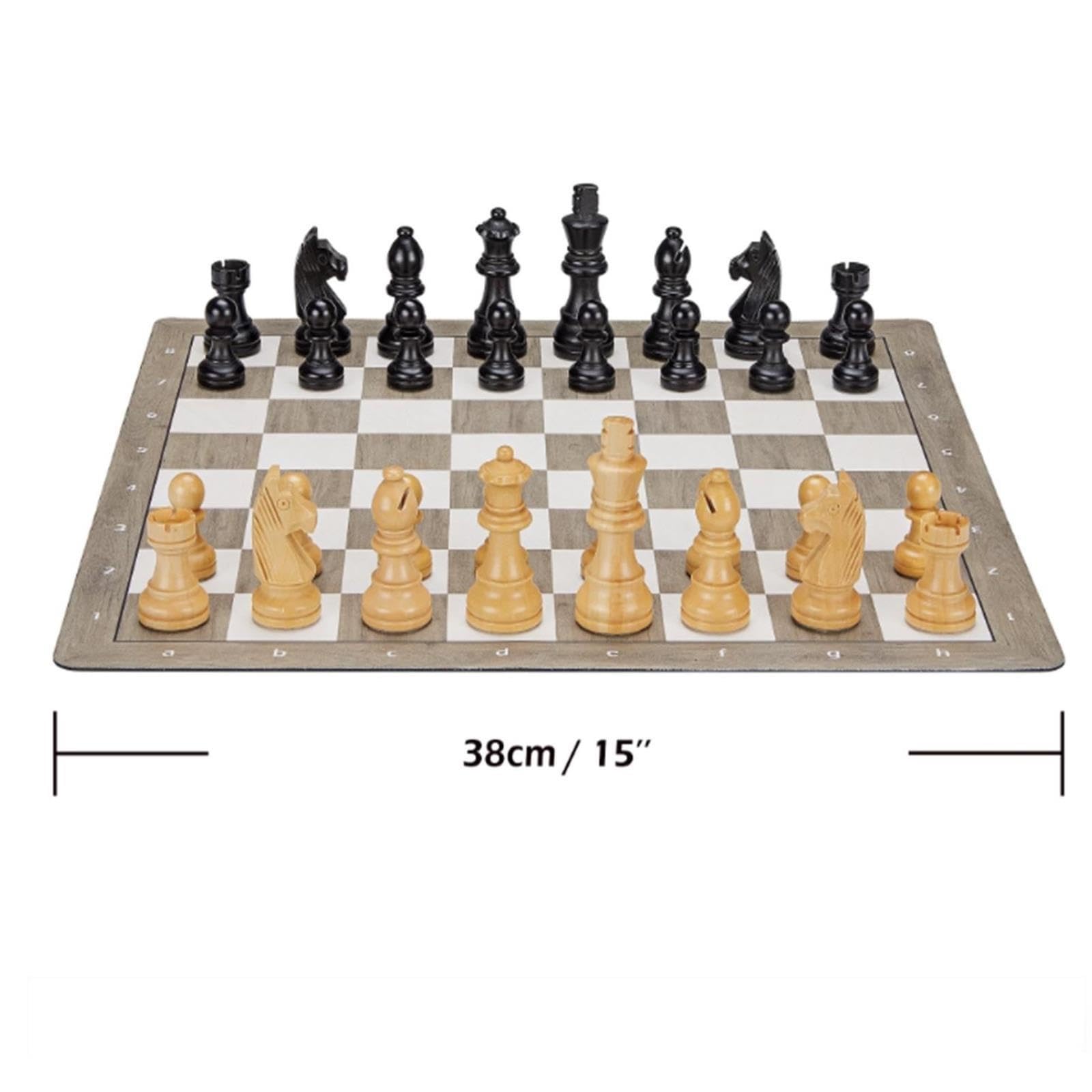 Set di scacchi in pelle arrotolabile con pezzi degli scacchi in legno | Scacchiera portatile, gioco da tavolo for il tempo libero da viaggio all'aperto(Blue)