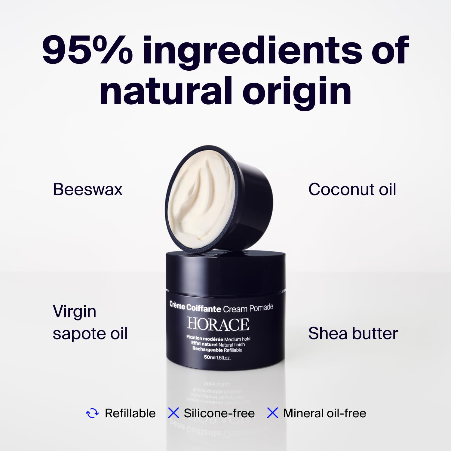 HORACE Cream Pomade, Medium Hold Hair Styling Cream for Natural Finish, Easy Rinse, No Residue, Refillable Jar - Image 3