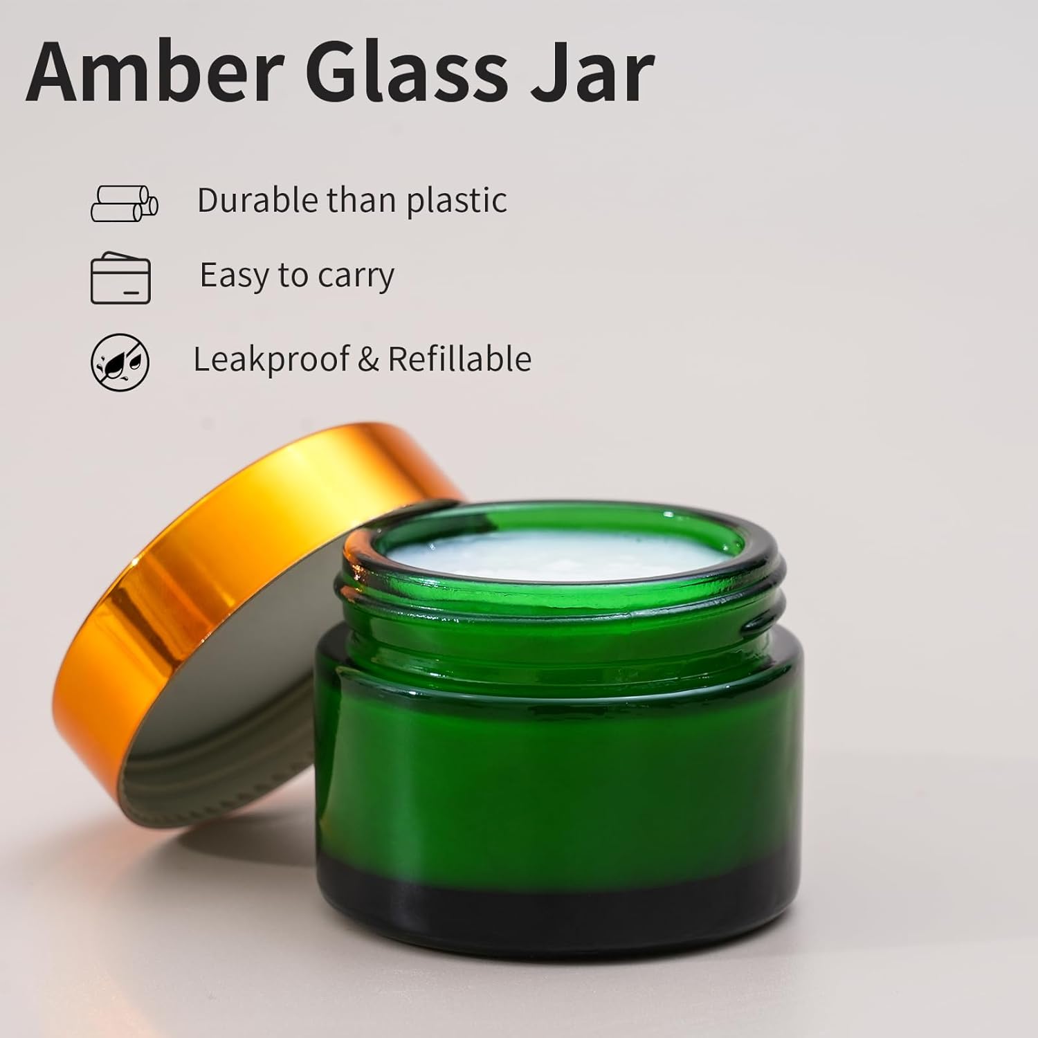 OverNews 2oz Glass Jar Travel Size, 45PCS Empty Cosmetic Lotion Container with Black Lid & Spatula, Small Mini Jar for Beauty (Green)