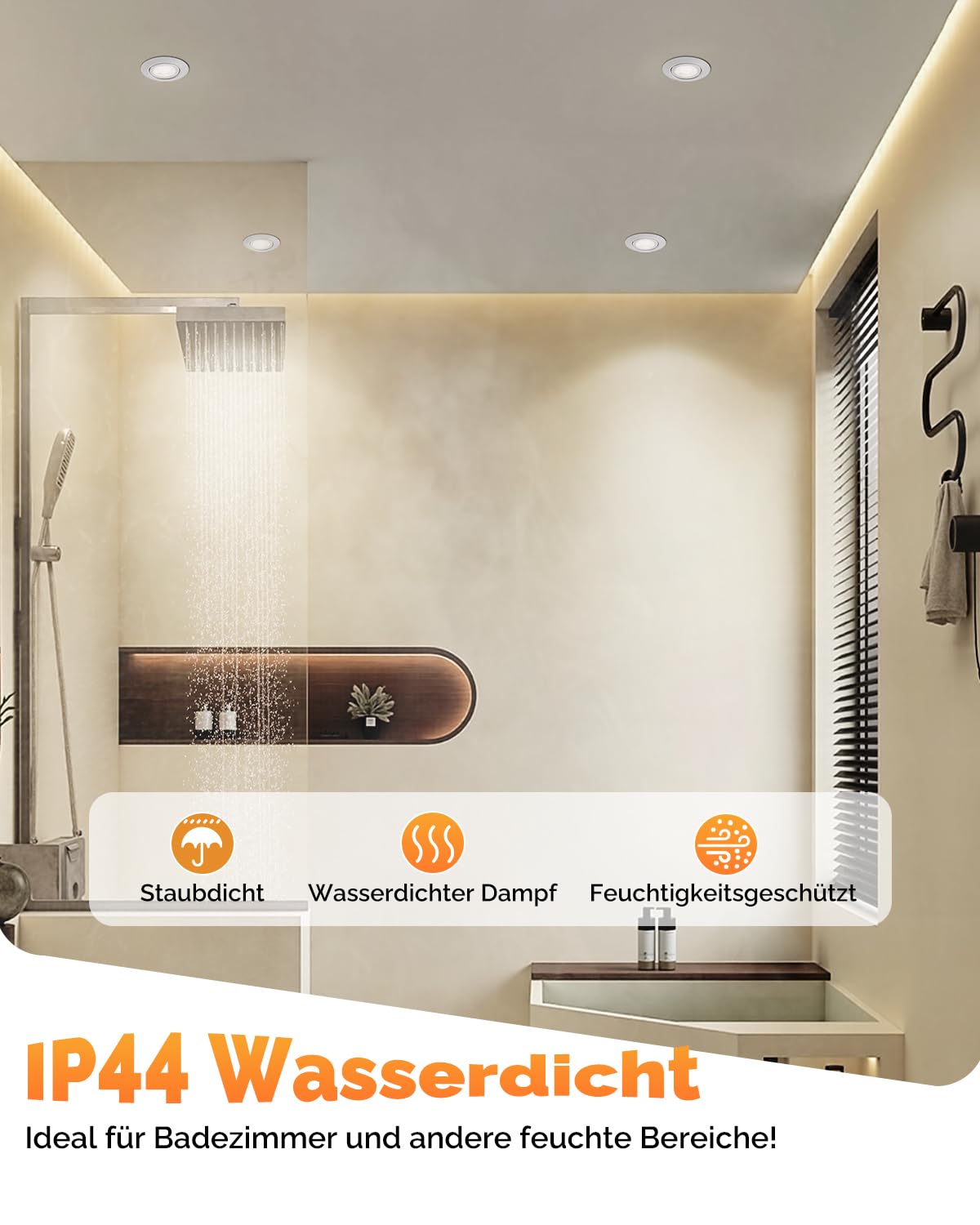 wowatt 6er LED Einbaustrahler 3 Stufen Dimmbar, 6W LED Spots 230V Schwenkbar 3000K Warmweiß 4000K Neutralweiß 6000K Kaltweiß, Deckenspots Weiß 68mm Lochmaß, IP44 Einbauleuchten Flach für Badezimmer
