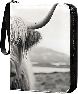 Kigai Highland Cow Trading Card Binder with Sleeves PU Leather Holds 400 Cards,Double Sided Trading Card Folder with Zipper Collection Binder Album Book Case for Boys Girls