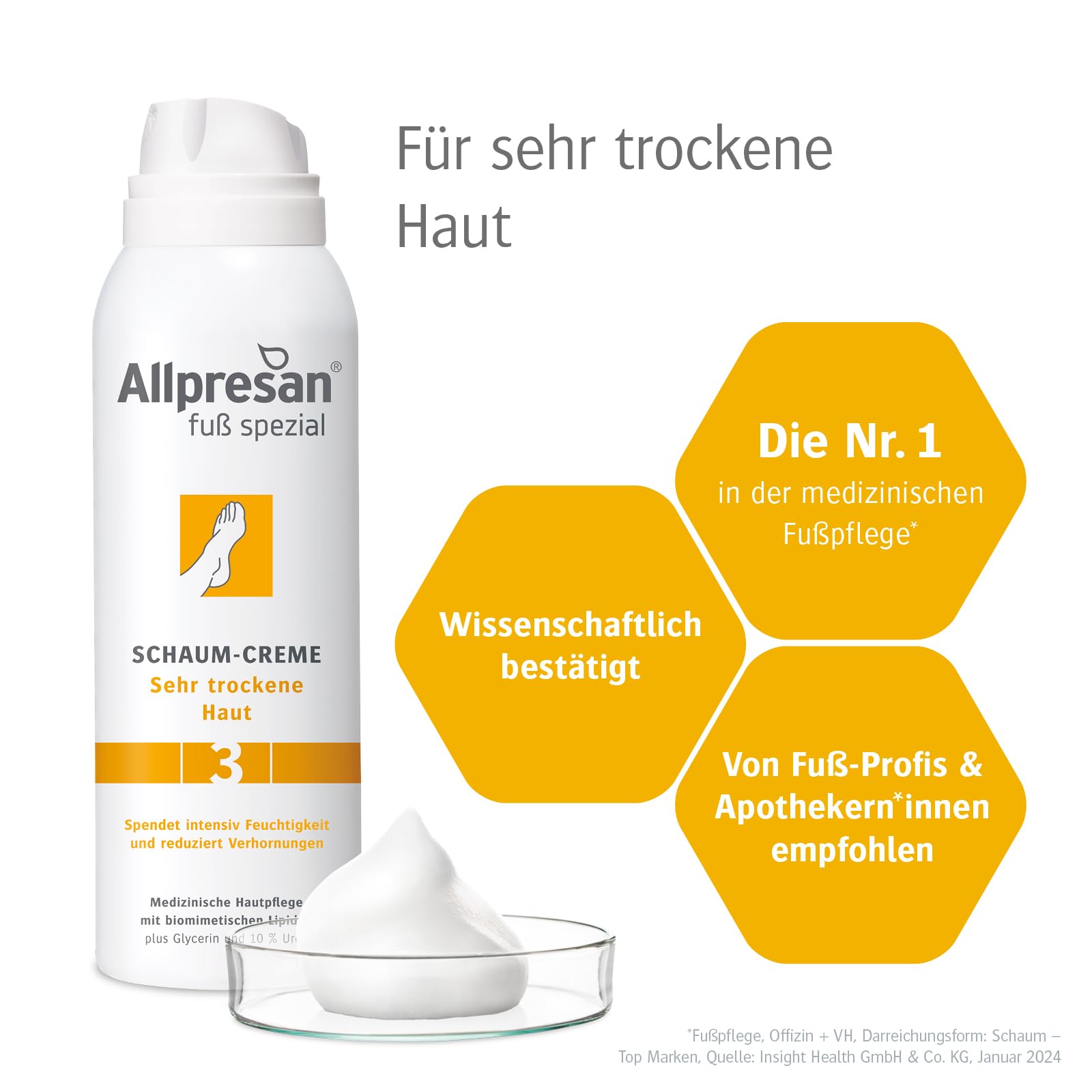Allpresan Fuß spezial Nr. 3 Schaum-Creme - Fußcreme für sehr trockene Füße - Zur täglichen Fußpflege sehr trockener Haut 125 ml (2er Pack)