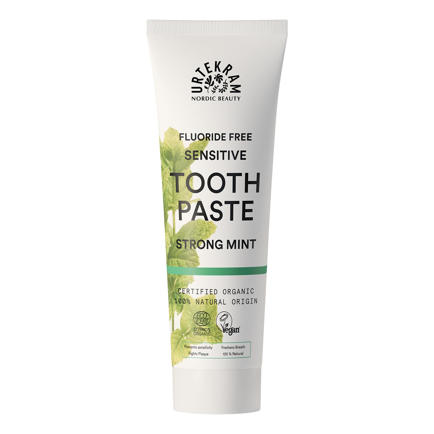Fluoride-Free Sensitive Toothpaste Strong Mint, 100% Organic, Vegan, Natural Ingredients, Gentle Oral Care, 75ml