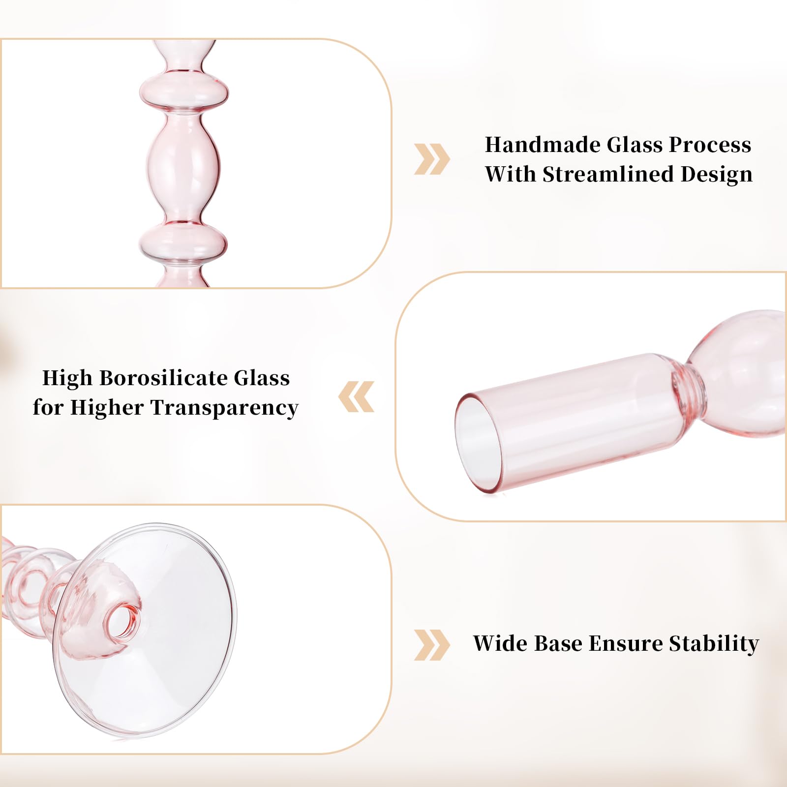Glasseam Bougeoirs en Verre Rose, Bougeoirs De NoëL éLéGants pour La DéCoration du Salon, Mariage, FêTe Et DéCoration D'IntéRieur.