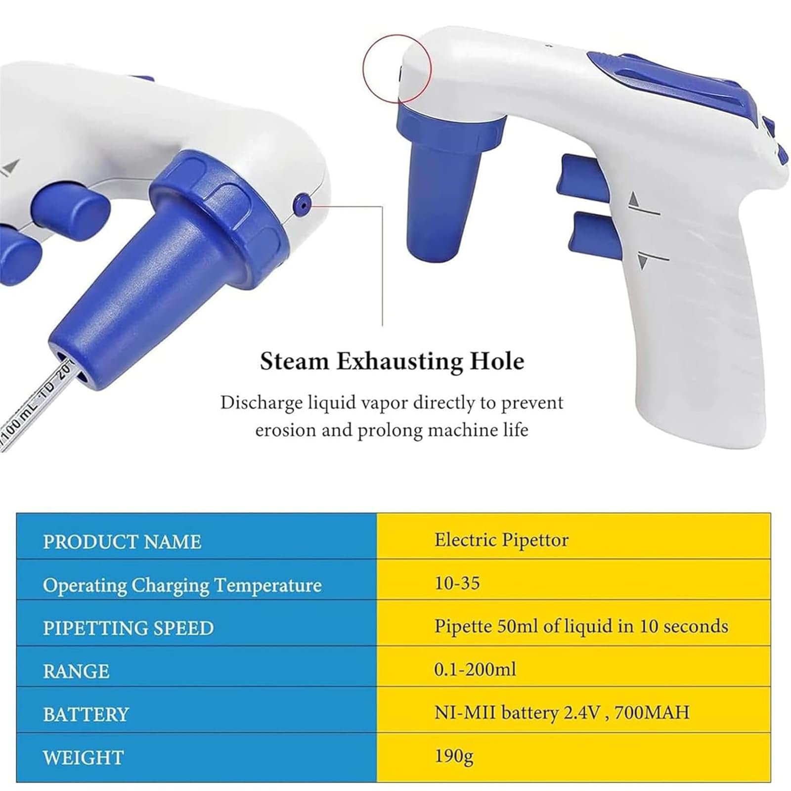 Digitale automatische Pipette, elektrische Pipettenpumpensteuerung, 0,1-200 ml Reichweite, 5 ml/s Geschwindigkeit, hydrophober Filter, lange Lebensdauer, für medizinische, chemische, biologische