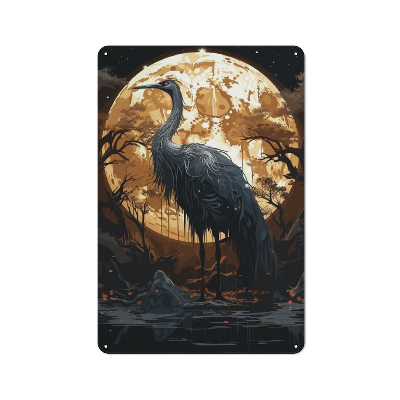 Junmoney Painting Black Stork Retro Metal Sign 30X20cm, Distressed Look Retro Room Decor For Living Room, Hallway, Kitchen Or Cafe