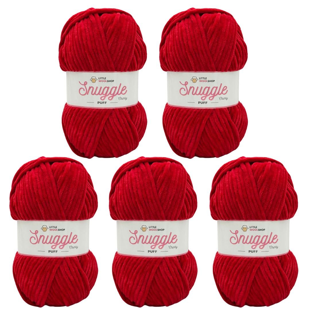 LittleWoolShop Snuggle Puff Chunky Chenille Yarn 100g - 100% Supersoft Polyester (Chilli Flakes 132, Pack of 5)