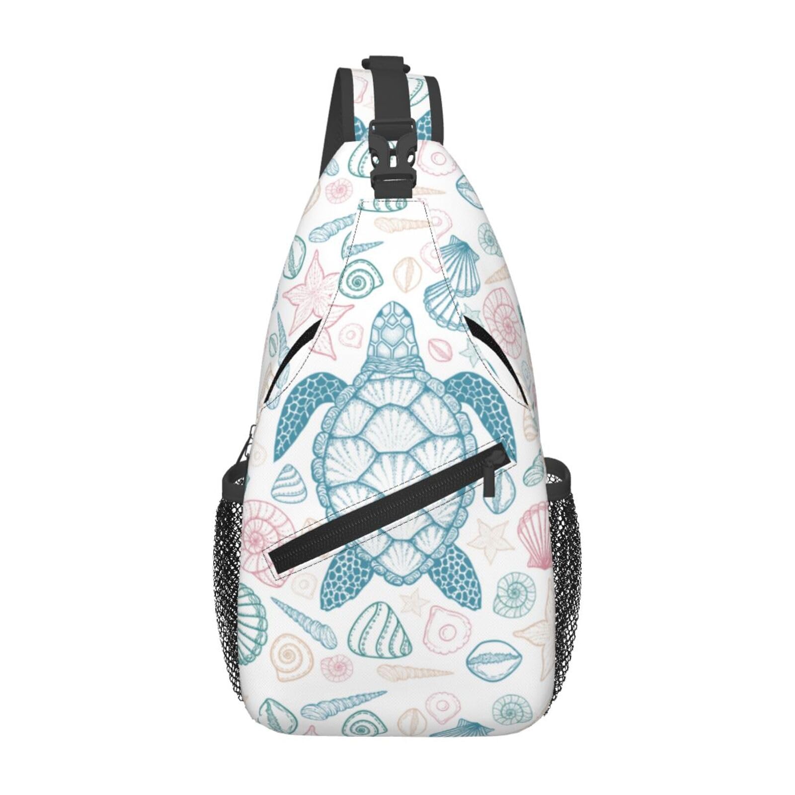 COFEIYISI Sea Turtle Sling Bag for Women Men Coastal Sea Animal Turtle and Shells in Line Art Style Crossbody Backpack Underwater World Print Sling