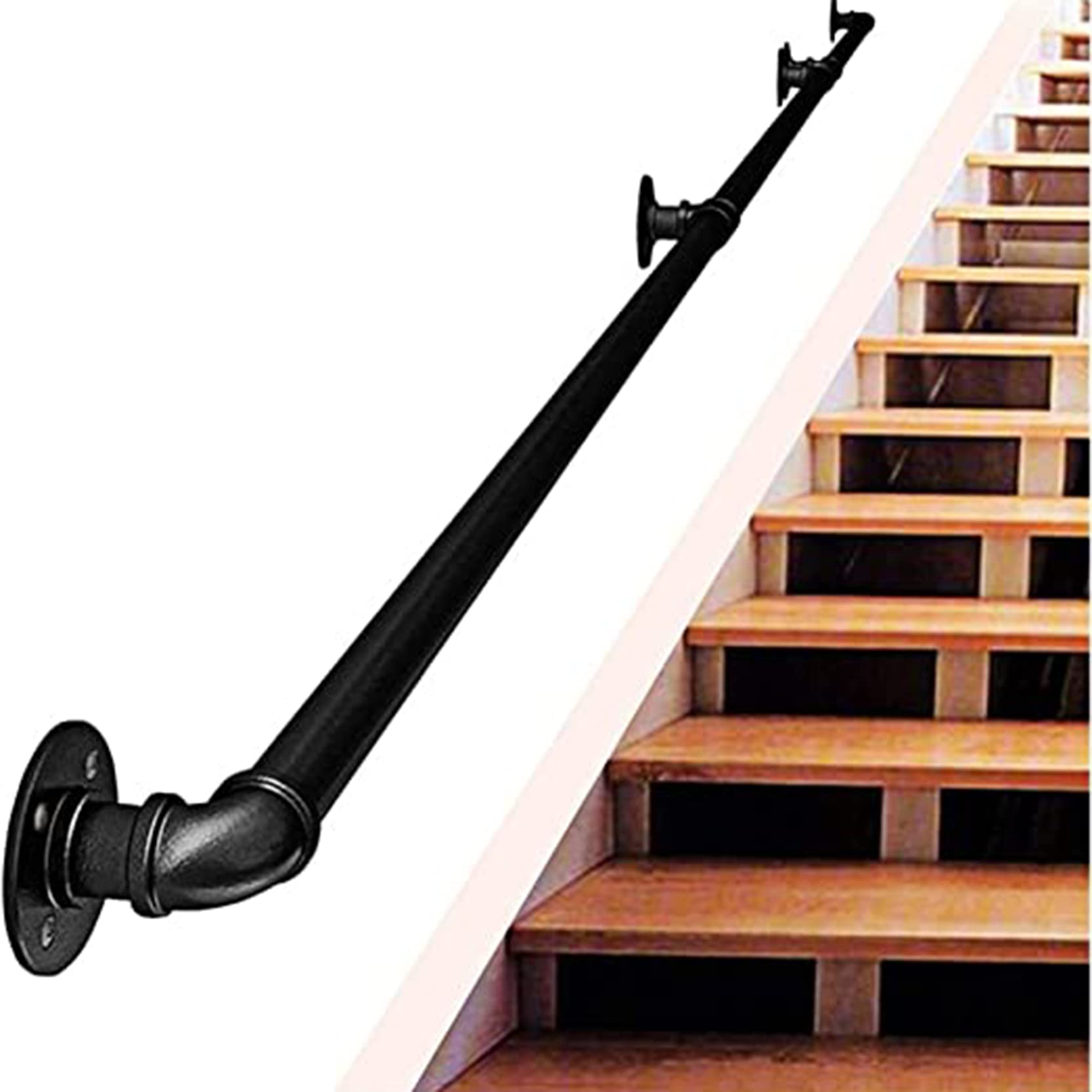 GLDYTVF 1.6ft - 5ft Stair Handrail Black Industrial Metal Pipe Staircase Railing for Elderly Kids Interior and Outside Corridor Attic Deck Loft Steps Hand Rail Banister(Size:80cm/2.6ft)