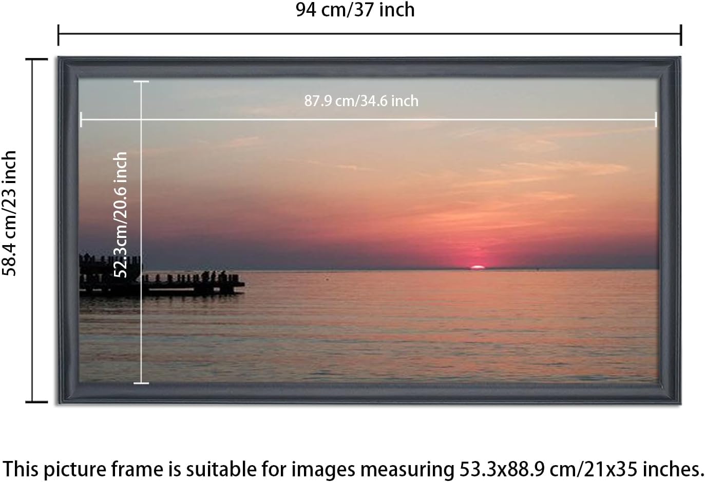 21x35 inch Picture Frame Solid Wood Black,Suitable for Panoramic Photo Frame, Posters,Painting,Group Photo,Puzzle (A23B2135)