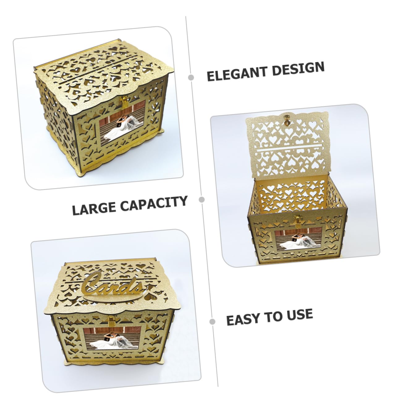 Scatola per Biglietti di Nozze in Legno Design Traforato Contenitore per Biglietti Portatile Scatola Regalo Quadrata di Auguri e Ricordi