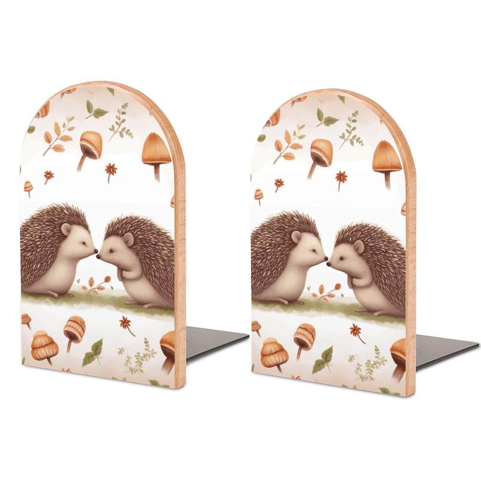 Nature Lovely Hedgehog Lovers Bookend Modern Bookends for Shelves Non-Skid Book Holder Heavy Duty Metal Book Storage for Books CDs Decorative Book Stopper for Home