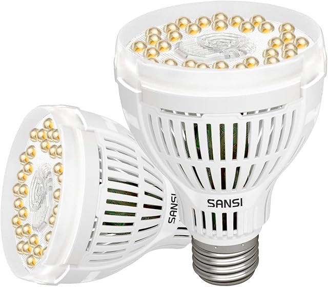 SANSI Grow Light for Indoor Plants - 2PACK, 15W E27 LED Plant Grow Bulb Full Spectrum Average PPF 25μmol/s, Daylight LED Plant Grow Bulb for Cactus Seedling Succulents Pots