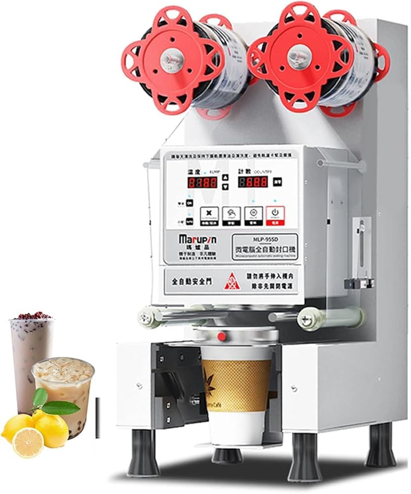 IUokLU Commercial Cup Sealing Machine, Fully Automatic 350W Electric Cup Sealer Bubble Tea/Milk Tea/Juice/Drink Sealing Machine For 90/95Mm Plastic& Paper Cup Sealing550-700 Cup-White
