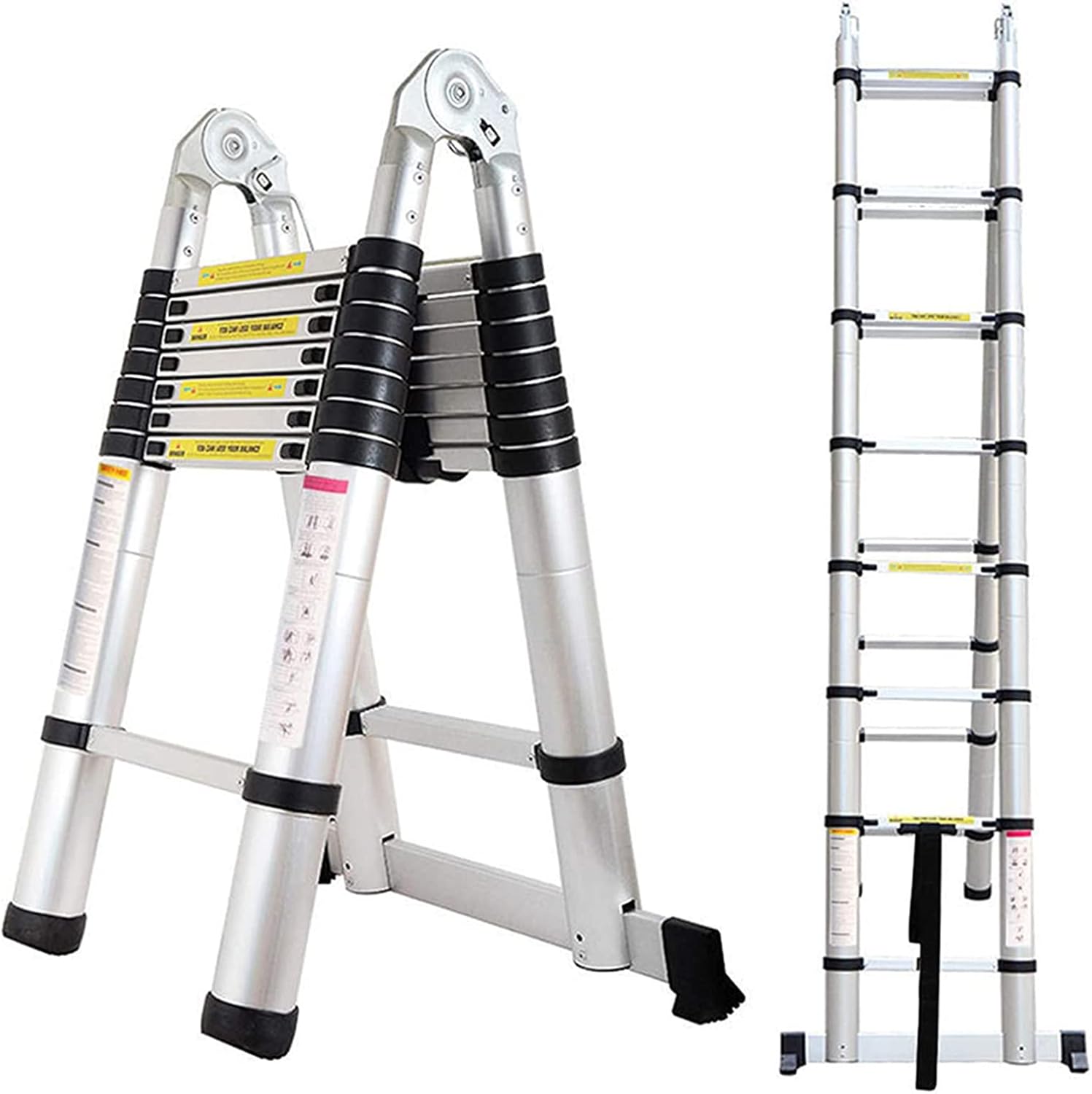 Telescopic Ladder A-Frame 16.5FT Aluminum Extension Folding Telescoping Non-Slip Steps Portable Multi-Purpose for Home/Building Maintenance Decoration with Support Bar EN131 Standard MAX Load 330lb