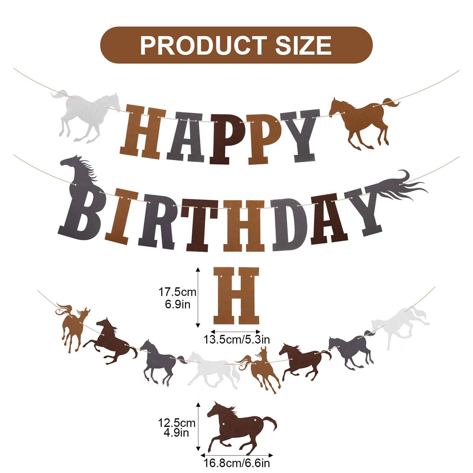 HENGBIRD Pferde Geburtstagsdeko Set - Happy Birthday Banner Mit Filz Pferden Für Kinderparty
