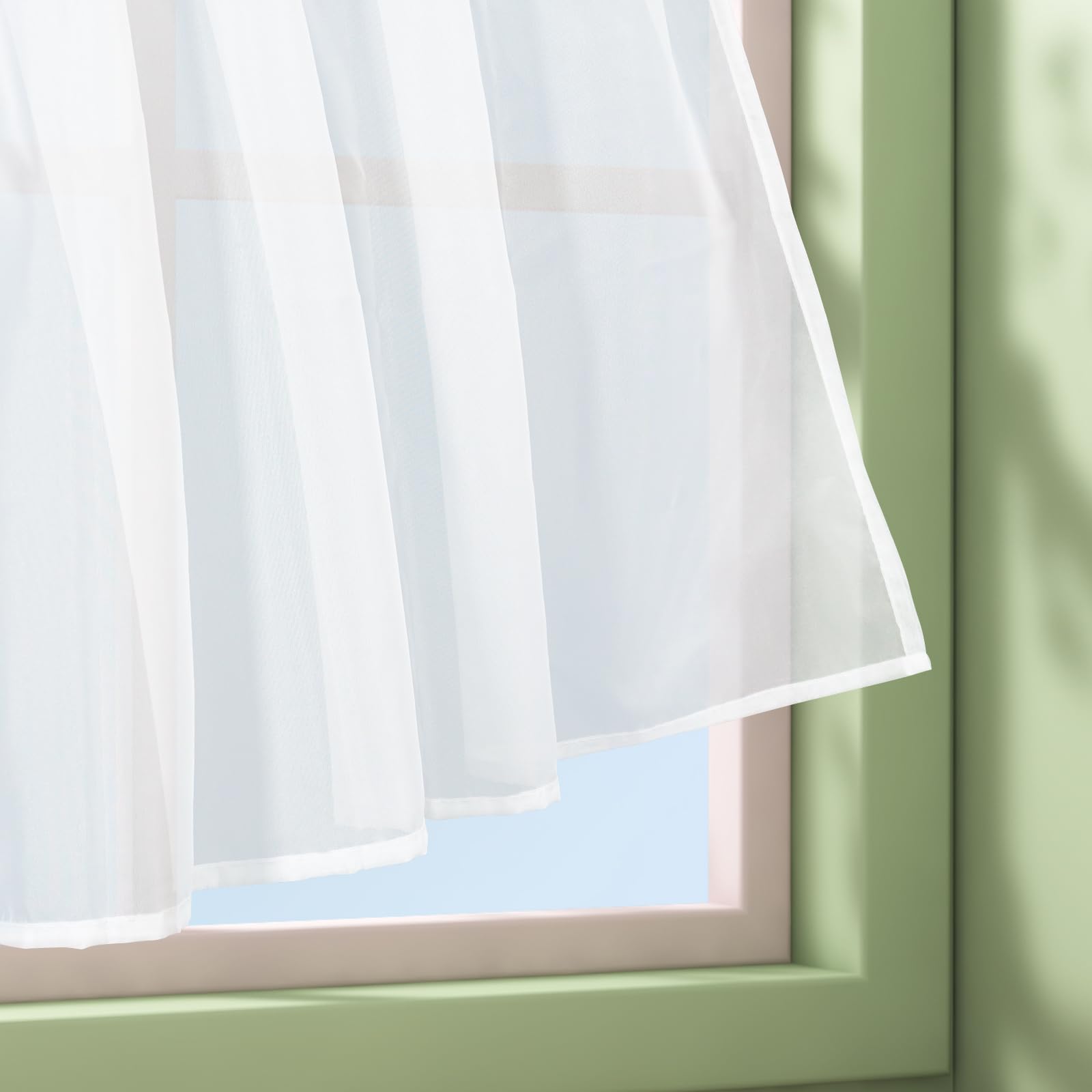 Scheibengardinen Voile Bistrogardine, Kurzstore Gardine Transparente, Kurzvorhang mit Schlaufen, Küchen Vorhang, Kurzgardine Gardine Stores, Weiß, 1er Pack, HxB 45x90cm