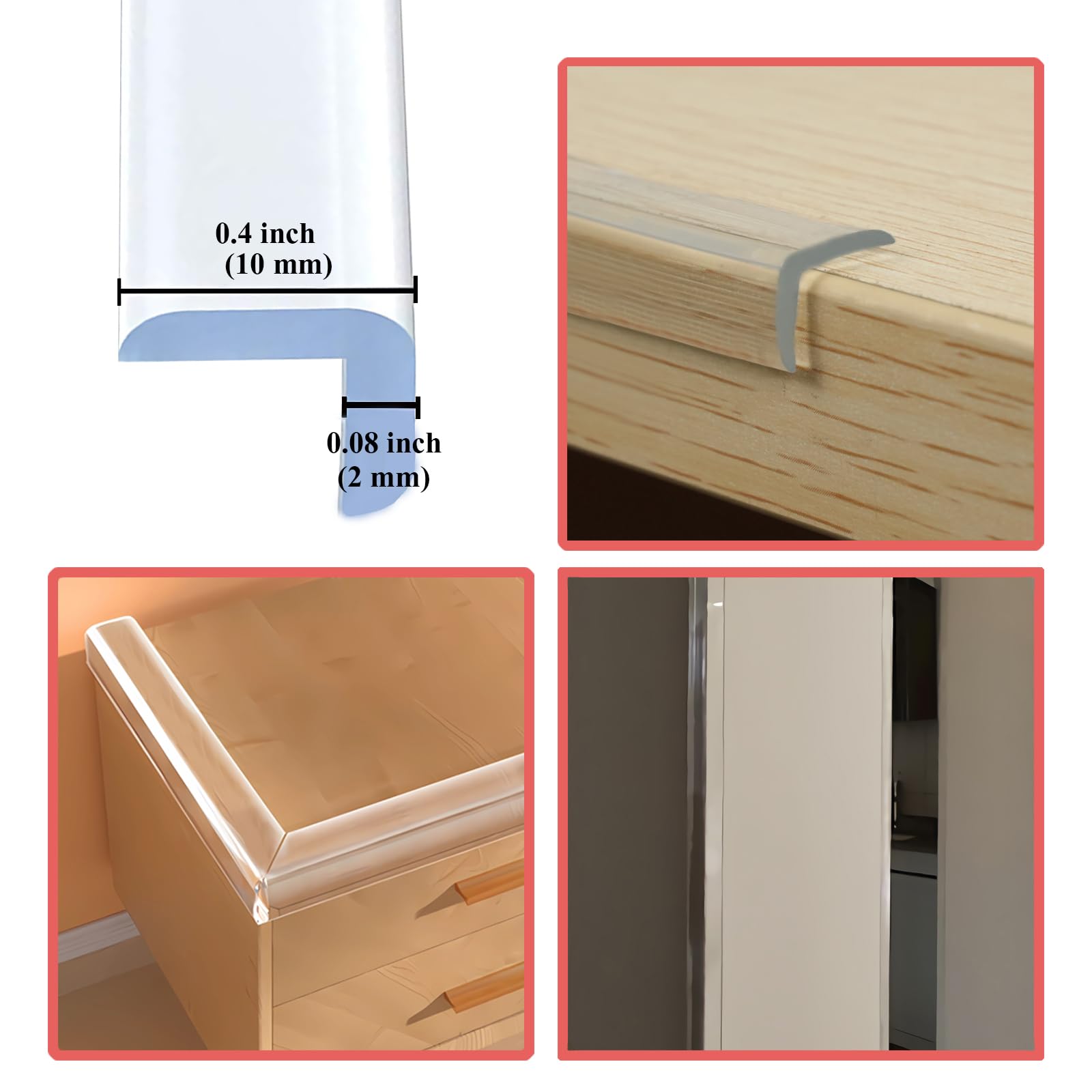 Protectores de esquinas para muebles, 19.7 pies (19.7 ft), tira de parachoques de silicona suave transparente con borde transparente para esquinas con cinta de doble cara para mesas, hogar 3