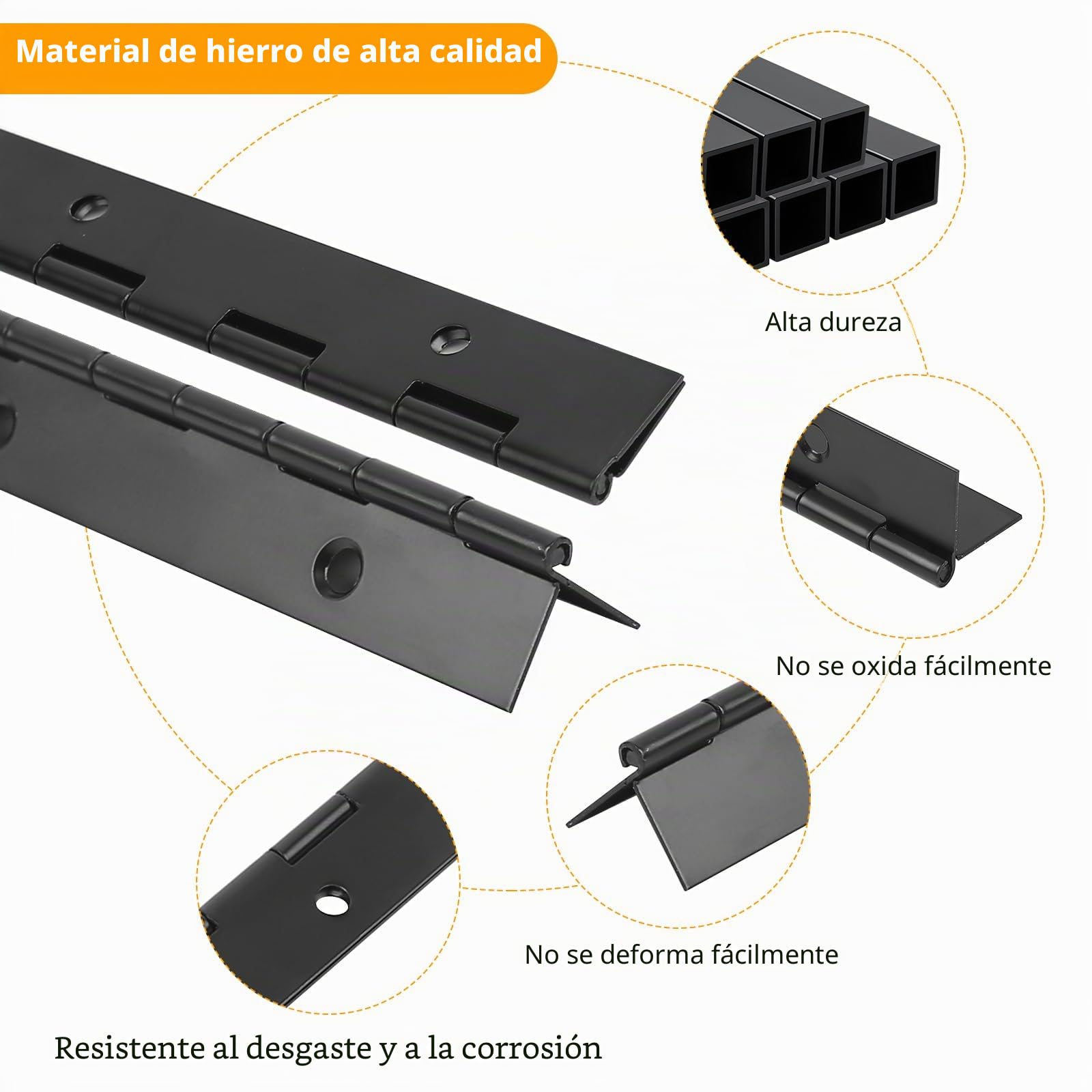 4 Pcs Bisagra Piano, 30 cm Bisagra Puerta de Madera con Orificios, Bisagras de Acero Inoxidable para puertas, pianos y ventanas, con tornillos (negro)