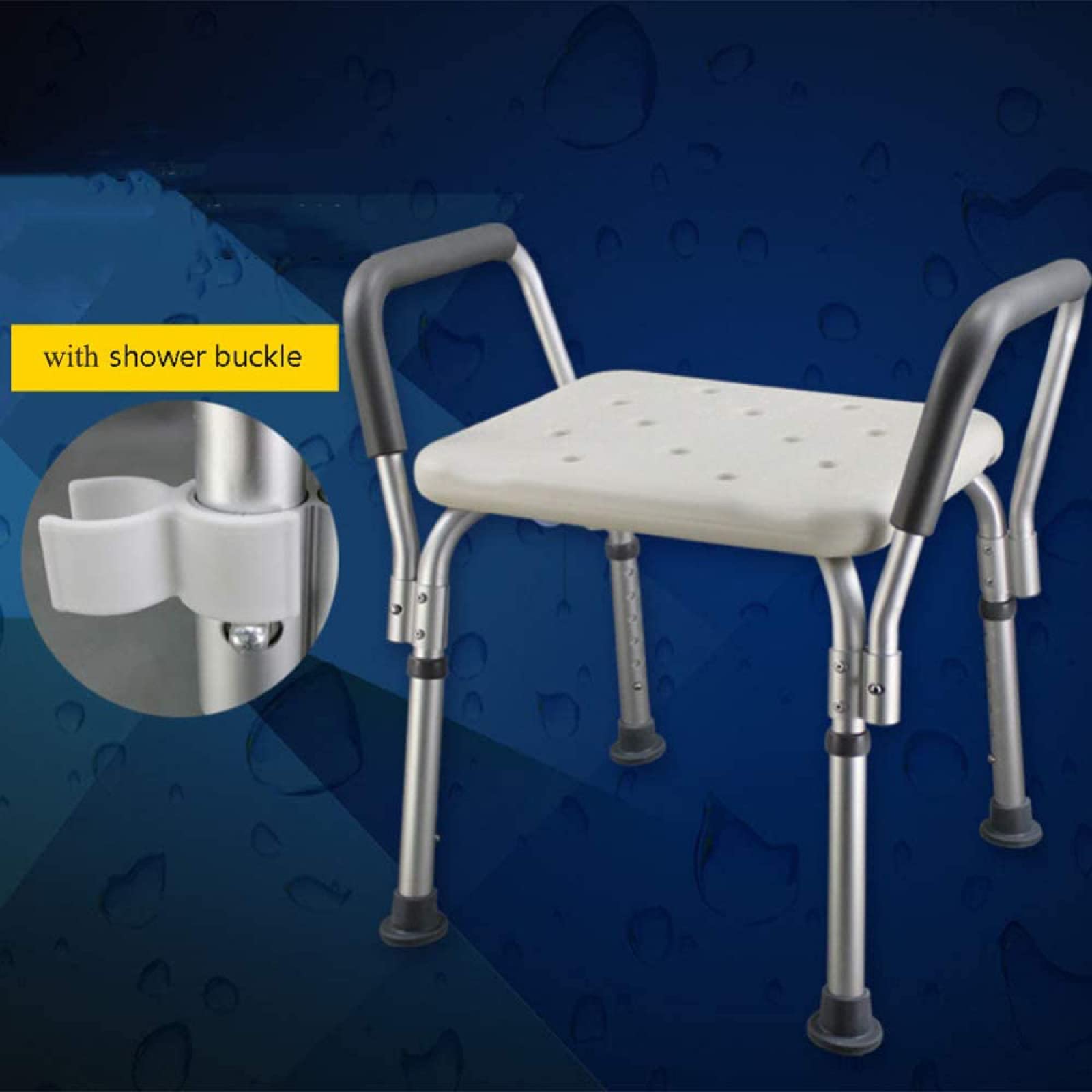 Asiento De Ducha con Asas Silla De Baño Antideslizante - Patas De Altura Ajustable y Pies De Ventosa, Baño Ayuda De Seguridad para Ancianos ， Taburete De Baño De Aleación De Aluminio