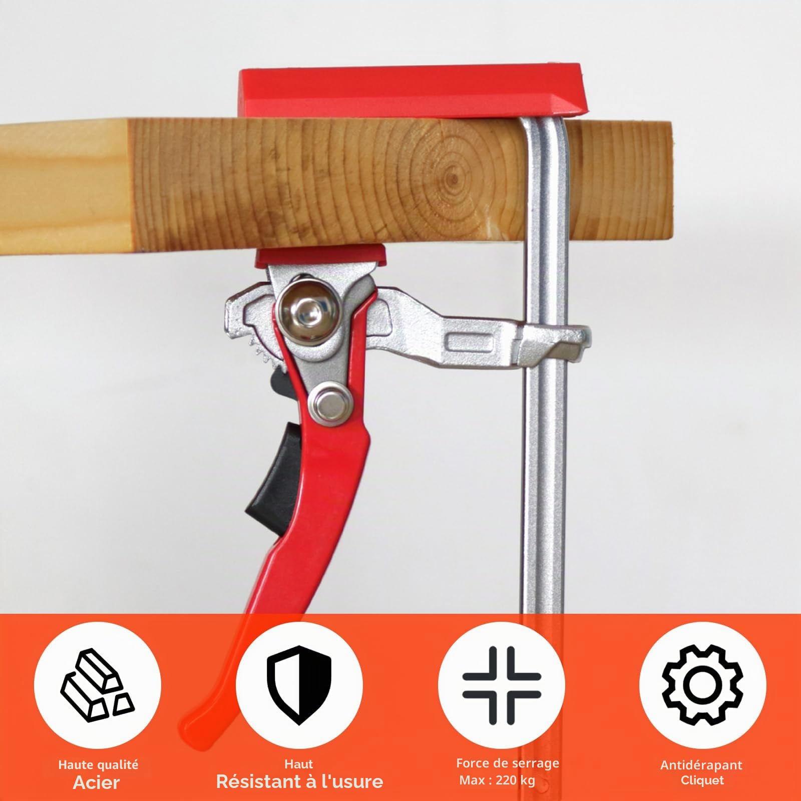 2 serre-joints de table en acier avec poignée à levier | pince de blocage rapide | avec capacité de 160 mm et profondeur de gorge de 60 mm pour le meulage la coupe