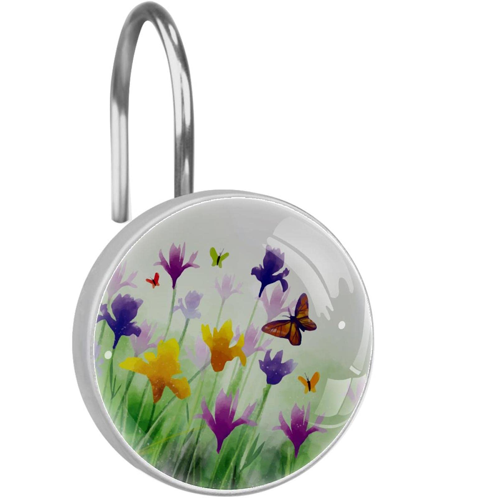 Crochets rideau de douche papillon anneaux acier inoxydable salle de bain