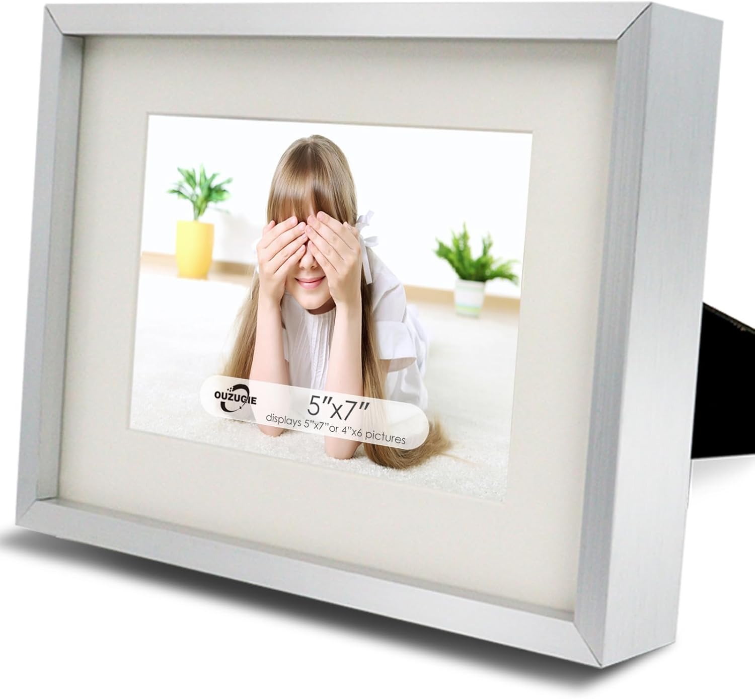 OUZUGIE 5x7 Picture Frame,Display Poster 4x6 With Mat or 5x7 Without Mat,Silver Aluminum Poster Frames with Premium Acrylic,Photo Frames with Strong Corner for Gallery Wall and Tabletop Silver 5"x7" matted to 4"x6"