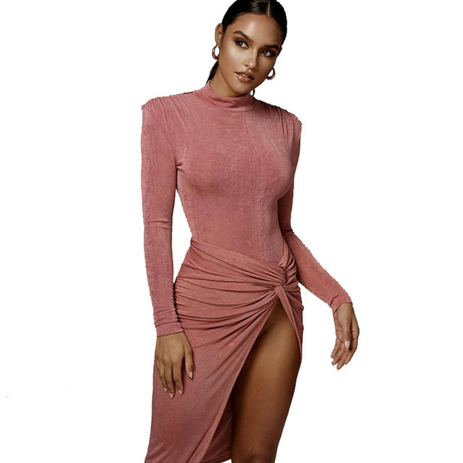 Robe sexy de discothèque moulante deux pièces rose pour sublimer vos courbes sans inconfort