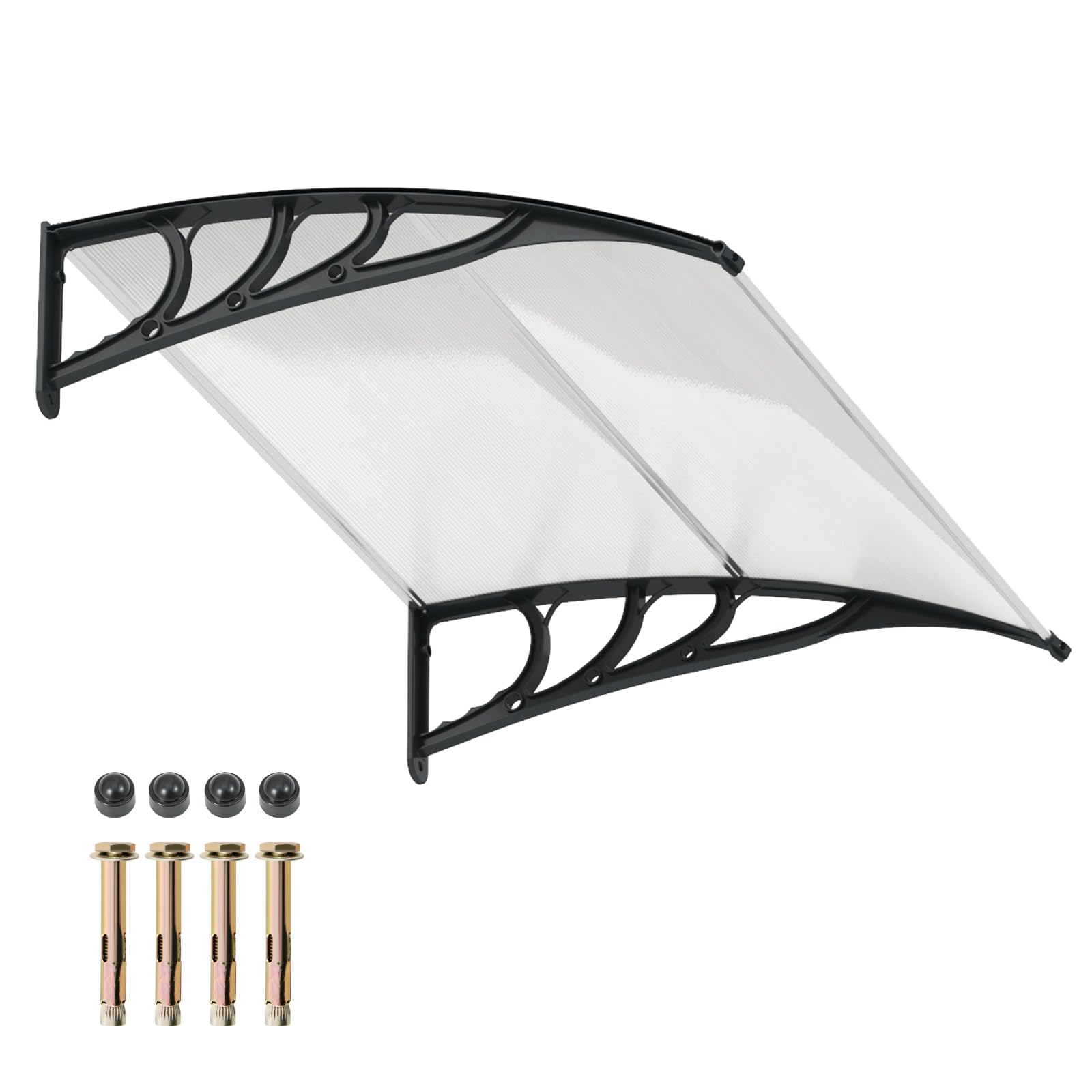 Toolsempire Window Awning Door Canopy, 48" x 40" Door Awnings Exterior with UPF50+ Sun Rain Snow Protection & Hallow Polycarbonate Sheet, Outdoor