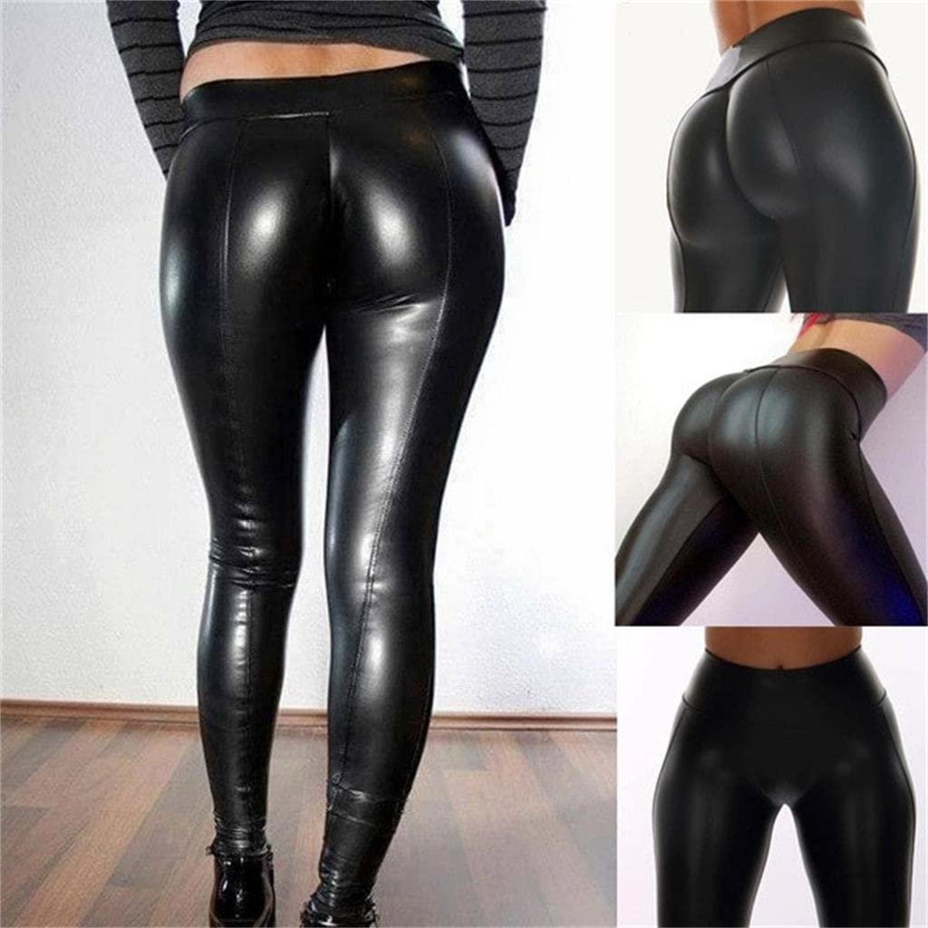 Mujeres Sexy PU Leggins Cuero Pantalones Negro Brillante Látex Polainas de Yoga Pantalones Deportivos de Fitness Ropa de Club