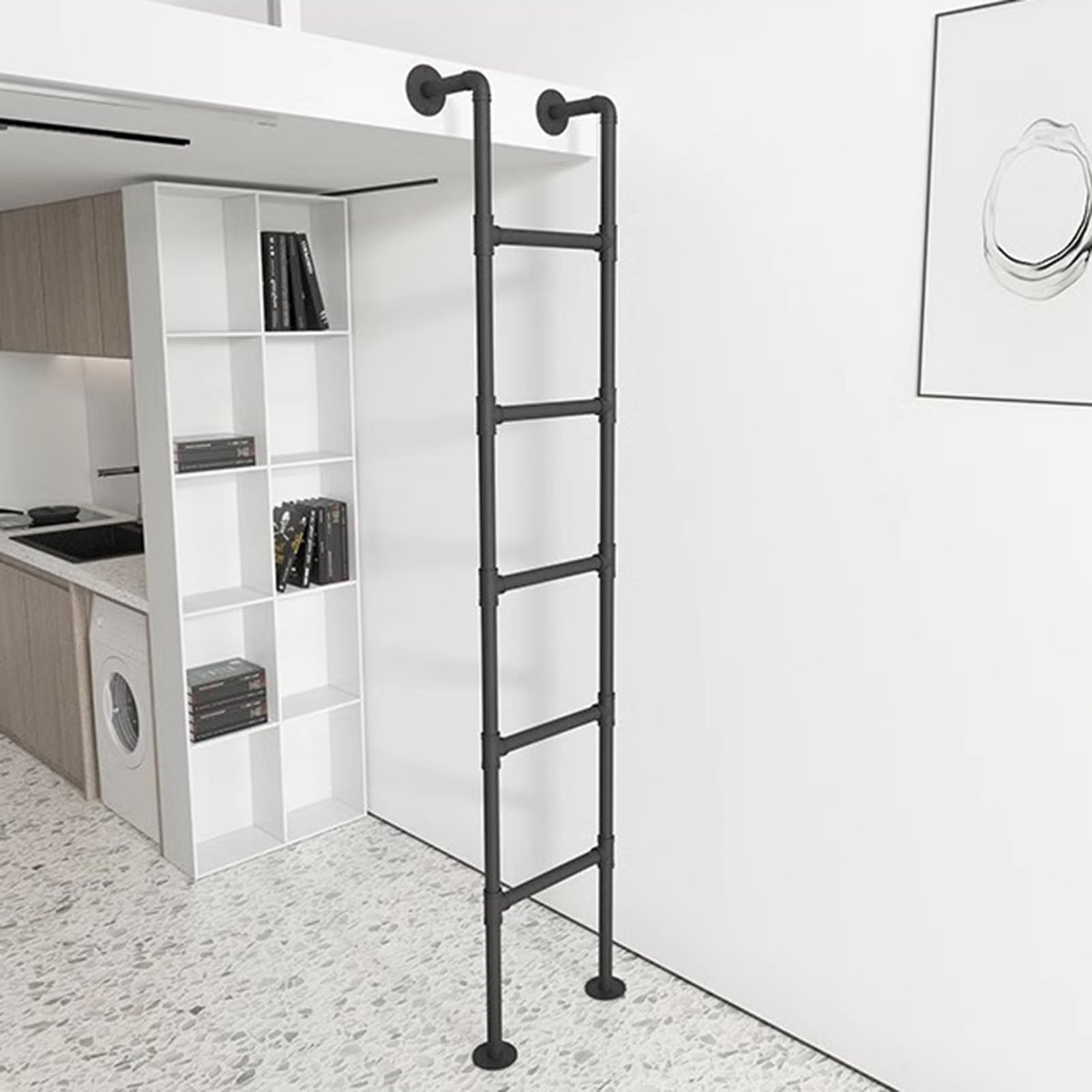 Generisch Bodenmontierte Leitern für Zuhause, 100 120 130 140 150 cm Höhe, Eingangstreppe/Keller-Lichtschachttreppe, für Wohnmobil-Dachboden-Etagenbett (Schwarz, 100 cm/39,4 Zoll)