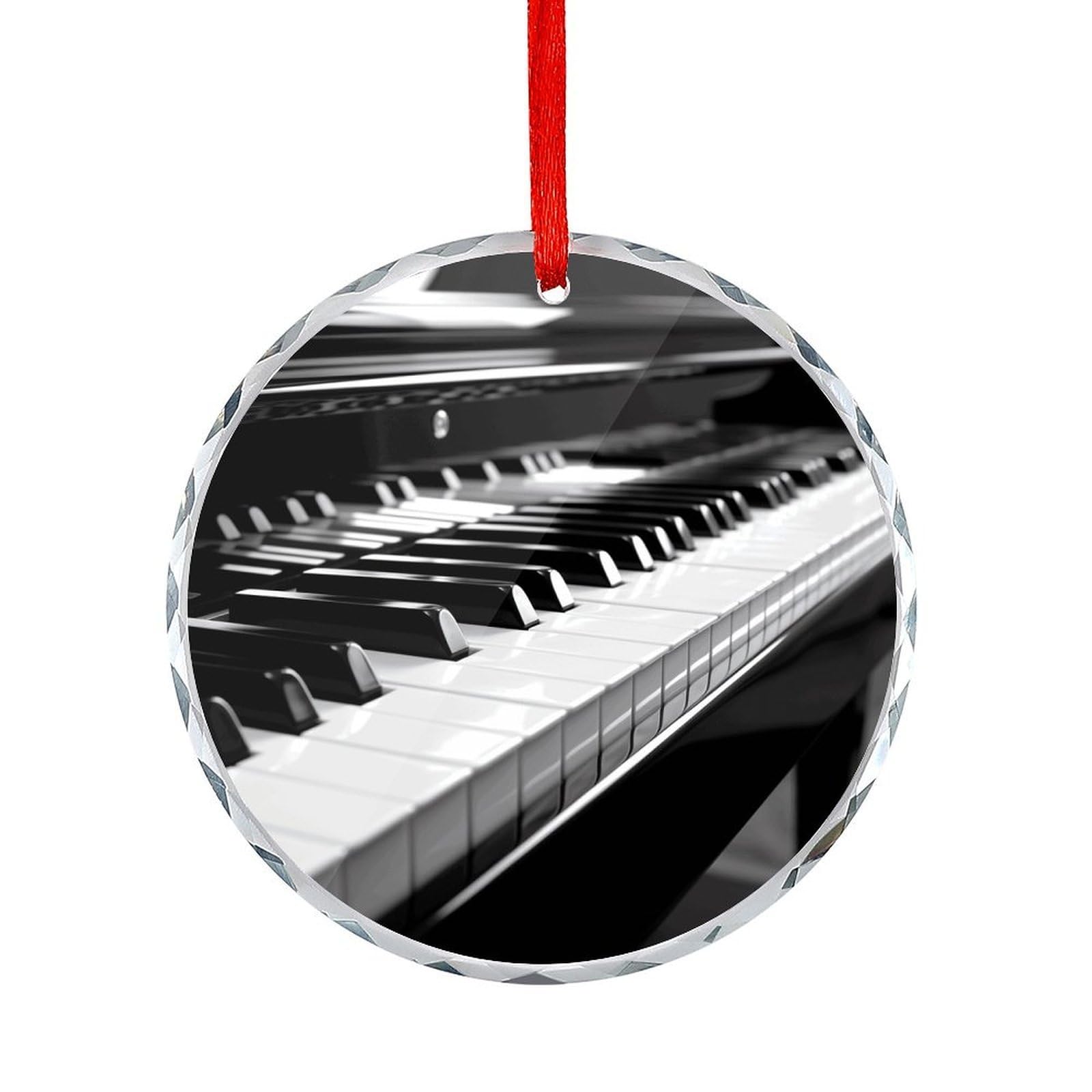 Btcowzrv Style Black White Piano Keyboard Round Ornament Hanging Pendant Decor
