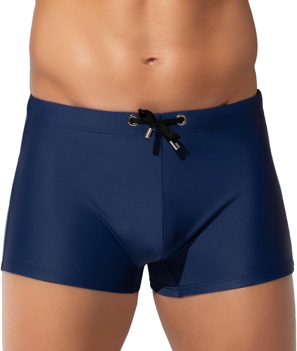 Arjen Kroos Men's Classic Solid Square Cut Swimwear Sexy Tight Swimming Trunks Tan Through Bikini Swim Briefs