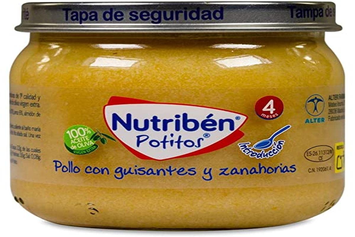 Nutribén Potitos | Tarrito Introducción de Verduritas con Pollo| Para Bebés a partir de 4 Meses | Sin Almidones | Sin Azúcares Añadidos | Packs de 2 Unidades de 120g | 240g