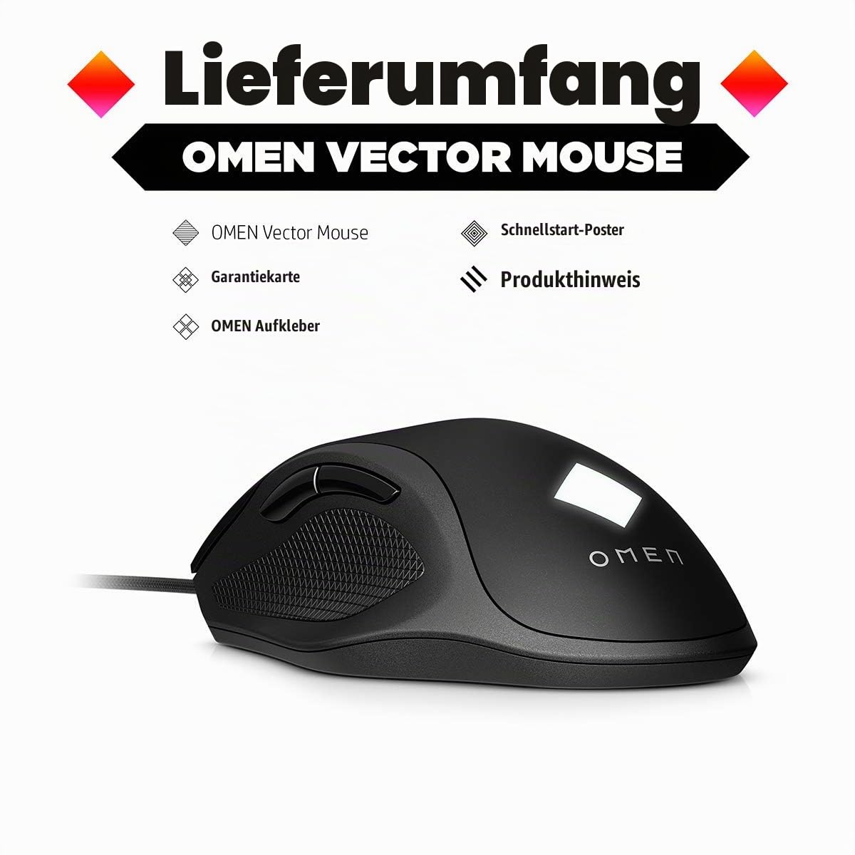 HP OMEN Vector Gaming Maus (88g leicht, OMEN Radar 3-eSport-Sensor, bis 16.000 DPI, Omron Tasten, +25g Gewichte, RGB-Beleuchtung) schwarz, One size