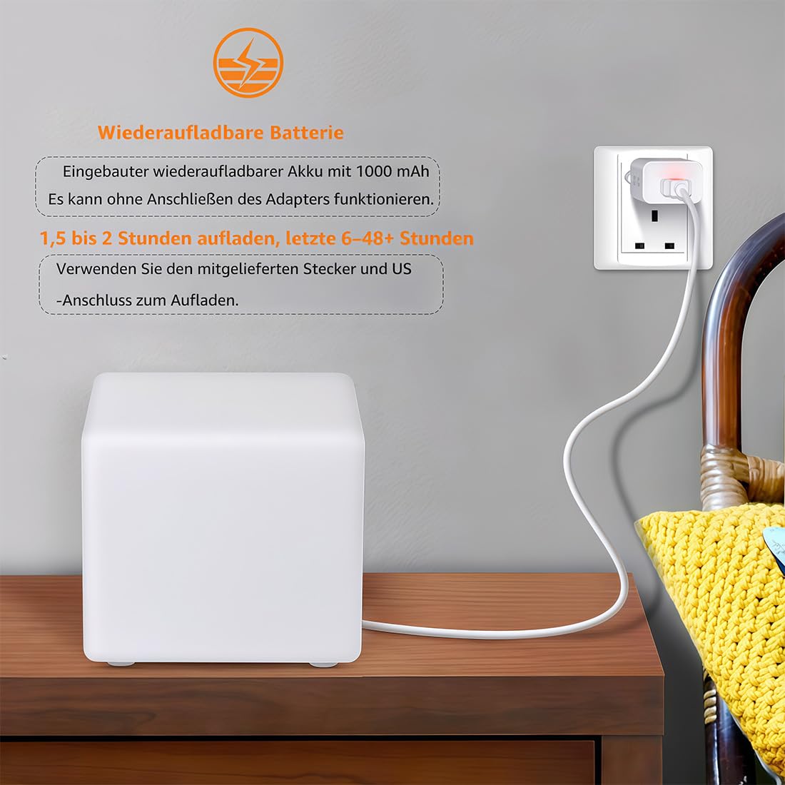 Mr.Go 6" LED lampada Rgb cubo luce notturna ricaricabile lampada da tavolo cambia colore luce d'atmosfera con telecomando, luminosità dimmerabile, 16 luce calda per illuminazione domestica e