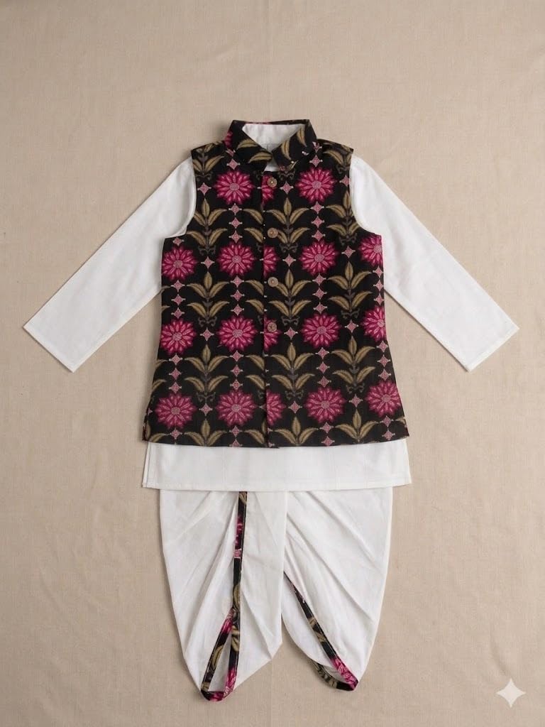 A.T.U.N. (ALL THINGS UBER NICE) Ethnisches Set Kurta Dhoti für Jungen mit Druckjacke Nehru | Indisches traditionelles Weihnachts-Kleidungsset | Elegante Kostüme zur Feier