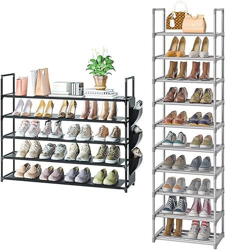 Zapatero largo de 5 niveles y zapatero alto estrecho de 10 niveles, para armario, entrada, gran capacidad